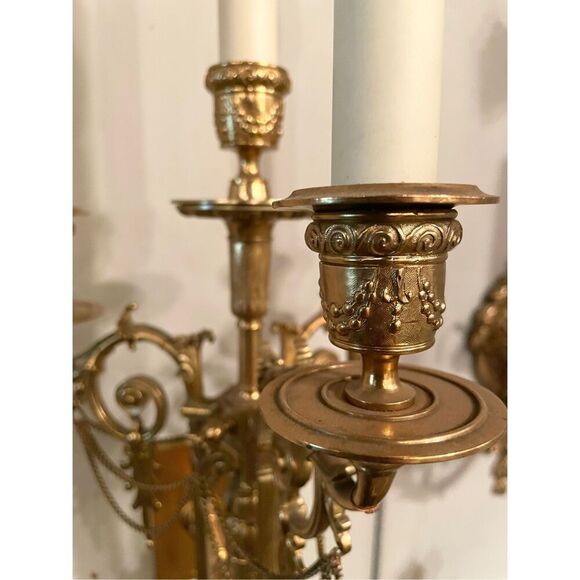 Antique Bronze  Neoclassical Style  Wall Sconse Four Light - Picture 4 of 8